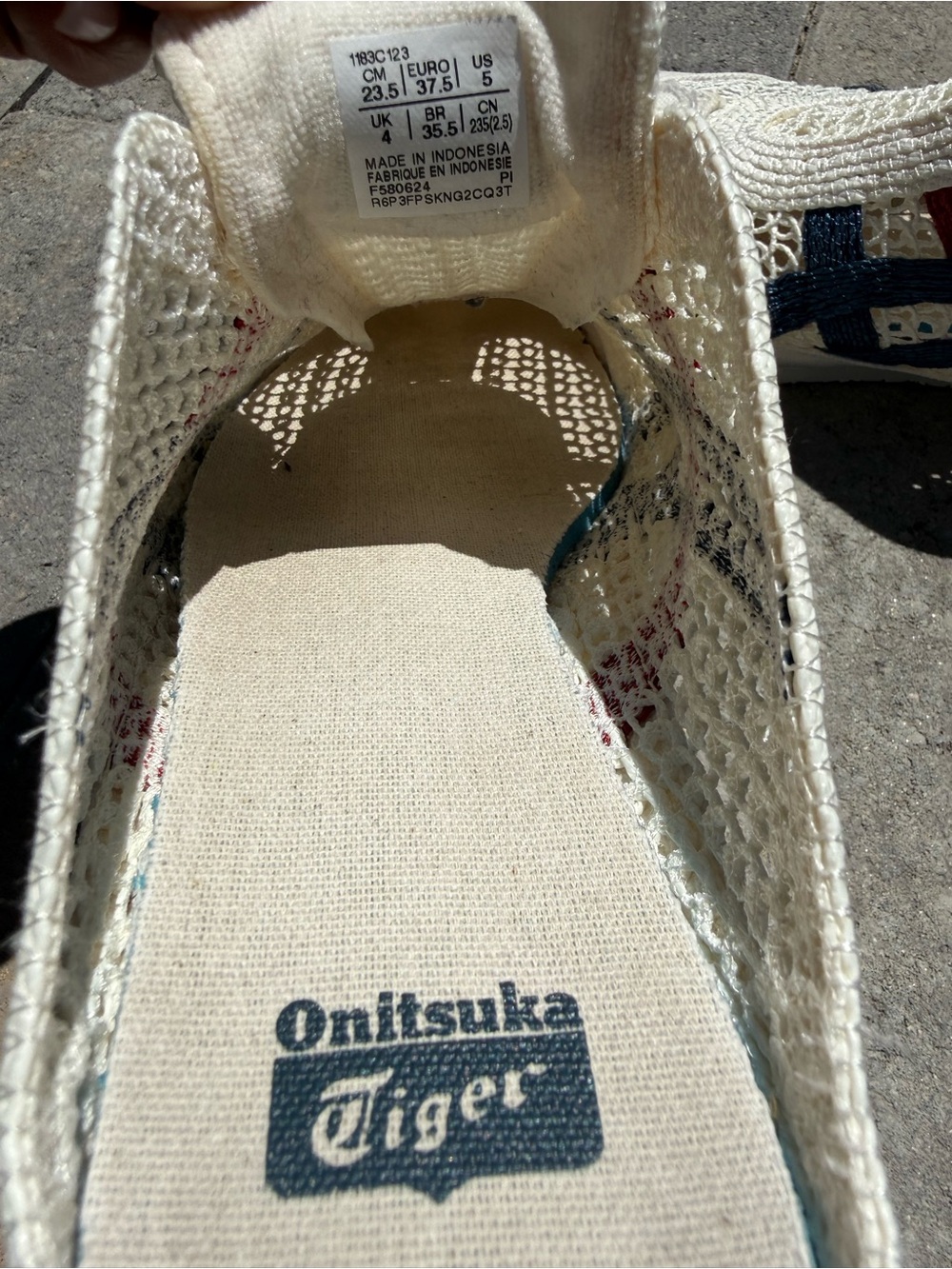 Onitsuka Tiger Cream Slip-On Sneakers with Navy & Red Stripes - Picture 5 of 9